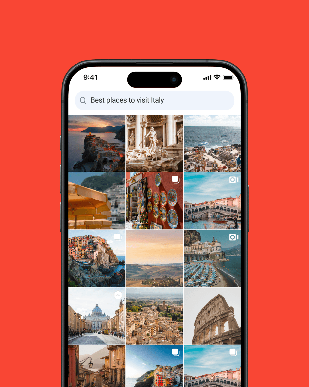 Phone with best places to visit in Italy